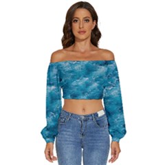 Blue Water Speech Therapy Long Sleeve Crinkled Weave Crop Top by artworkshop