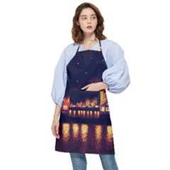 Night Houses River Bokeh Leaves Landscape Nature Pocket Apron by Ravend