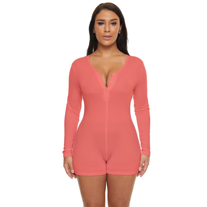 Sun Kissed Coral	 - 	Long Sleeve Boyleg Swimsuit