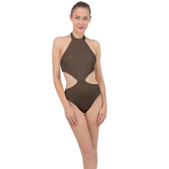 Cafe Noir Brown	 - 	Halter Side Cut Swimsuit