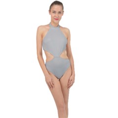 Rhino Grey	 - 	halter Side Cut Swimsuit by ColorfulSwimWear