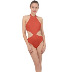 Tangerine Tango Orange	 - 	halter Side Cut Swimsuit by ColorfulSwimWear