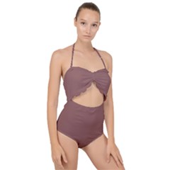 Rose Taupe Brown	 - 	scallop Top Cut Out Swimsuit by ColorfulSwimWear