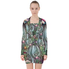 Craft Mushroom V-neck Bodycon Long Sleeve Dress by GardenOfOphir