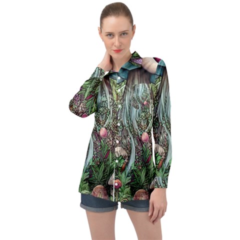 Craft Mushroom Long Sleeve Satin Shirt by GardenOfOphir