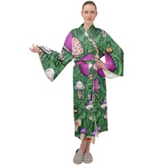 Woodsy Pottery Forest Mushroom Foraging Maxi Velvet Kimono by GardenOfOphir