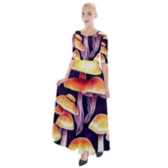 Forestcore Mushroom Half Sleeves Maxi Dress by GardenOfOphir