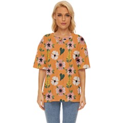 Flower Orange Pattern Floral Oversized Basic Tee by Dutashop