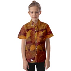 Watercolor Leaves Leaf Orange Kids  Short Sleeve Shirt by Jancukart