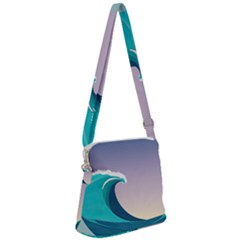 Tsunami Tidal Wave Wave Minimalist Ocean Sea 4 Zipper Messenger Bag by Pakemis