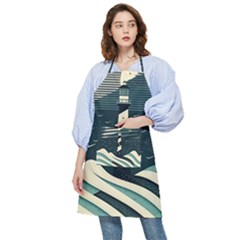 Lighthouse Abstract Ocean Sea Waves Water Blue Pocket Apron by Pakemis