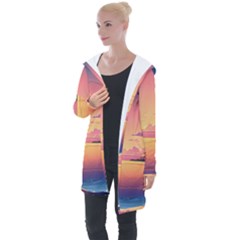 Sunset Ocean Beach Water Tropical Island Vacation 3 Longline Hooded Cardigan by Pakemis