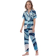 Pattern Ocean Waves Arctic Ocean Blue Nature Sea Kids  Satin Short Sleeve Pajamas Set by Pakemis