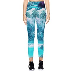 Landscape Nature Digital Art Palm Trees Paradise Pocket Leggings  by Pakemis