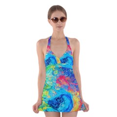 Liquid Art Pattern - Fluid Art Halter Dress Swimsuit  by GardenOfOphir