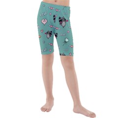 Raccoon Texture Seamless Scrapbooking Hearts Kids  Mid Length Swim Shorts by Wegoenart