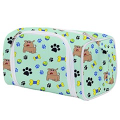 Dog Pattern Seamless Blue Background Scrapbooking Toiletries Pouch by Wegoenart