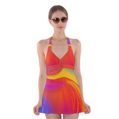 Liquid Art Pattern Halter Dress Swimsuit  by GardenOfOphir