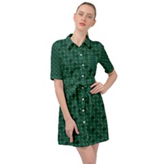 Green Pattern Belted Shirt Dress by Sparkle