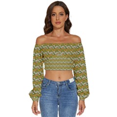 Pattern Long Sleeve Crinkled Weave Crop Top by Sparkle