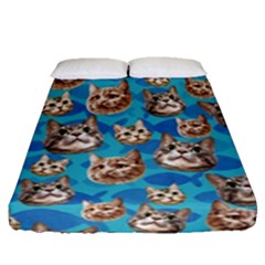 Cat Cute Blue Fitted Sheet (queen Size) by NiOng