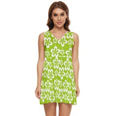 Lime Green Flowers Pattern Tiered Sleeveless Mini Dress by GardenOfOphir