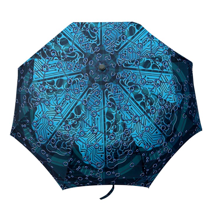 Artificial Intelligence Network Blue Art Folding Umbrellas