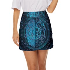 Artificial Intelligence Network Blue Art Mini Front Wrap Skirt by Semog4