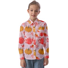 Pumpkin Tea Cup Pie Dessert Kids  Long Sleeve Shirt by Semog4