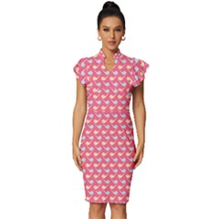 Pattern 261 Vintage Frill Sleeve V-neck Bodycon Dress by GardenOfOphir