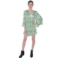 Pattern 298 V-neck Flare Sleeve Mini Dress by GardenOfOphir