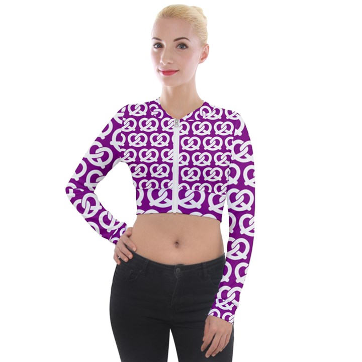 Purple Pretzel Illustrations Pattern Long Sleeve Cropped Velvet Jacket