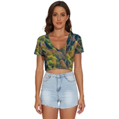 Forest Trees Leaves Fall Autumn Nature Sunshine V-neck Crop Top by Ravend