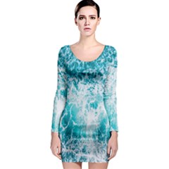 Tropical Blue Ocean Wave Long Sleeve Bodycon Dress by Jack14