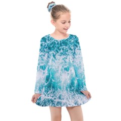 Tropical Blue Ocean Wave Kids  Long Sleeve Dress by Jack14