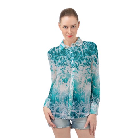 Tropical Blue Ocean Wave Long Sleeve Chiffon Shirt by Jack14