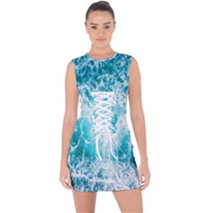 Tropical Blue Ocean Wave Lace Up Front Bodycon Dress by Jack14