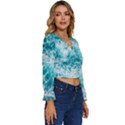 Tropical Blue Ocean Wave Long Sleeve V-Neck Top View3