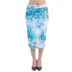 Tropical Blue Ocean Wave Velvet Midi Pencil Skirt by Jack14