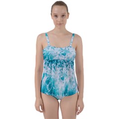 Tropical Blue Ocean Wave Twist Front Tankini Set by Jack14