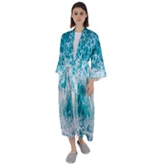 Tropical Blue Ocean Wave Maxi Satin Kimono by Jack14