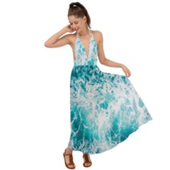 Tropical Blue Ocean Wave Backless Maxi Beach Dress by Jack14