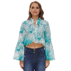 Tropical Blue Ocean Wave Boho Long Bell Sleeve Top by Jack14