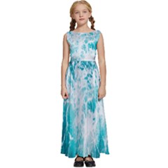 Tropical Blue Ocean Wave Kids  Satin Sleeveless Maxi Dress by Jack14