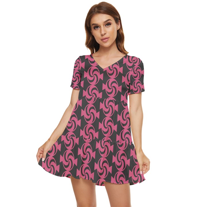 Candy Illustration Pattern Tiered Short Sleeve Babydoll Dress