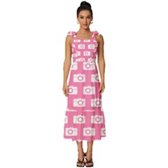 Pink Modern Chic Vector Camera Illustration Pattern Tie-strap Tiered Midi Chiffon Dress by GardenOfOphir