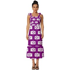 Modern Chic Vector Camera Illustration Pattern Tie-strap Tiered Midi Chiffon Dress by GardenOfOphir