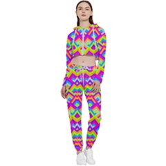 Colorful Trendy Chic Modern Chevron Pattern Cropped Zip Up Lounge Set by GardenOfOphir