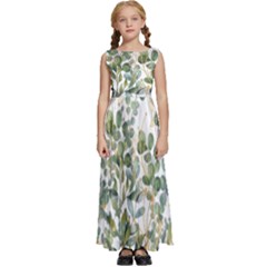 Gold And Green Eucalyptus Leaves Kids  Satin Sleeveless Maxi Dress by Jack14