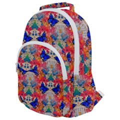 Butterflies Blue Pattern Girly Rounded Multi Pocket Backpack by Jancukart